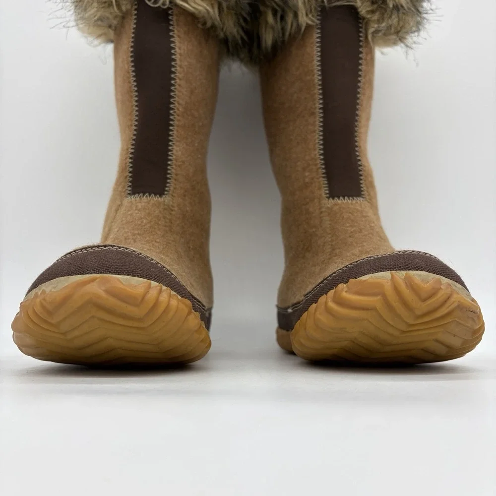 Sorel Womens 5 Boots Cozy Joan Tall Felt Faux Fur Tan Warm Pull On NL1884-286